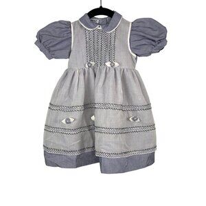 Maiorista Girls Blue White Smocked Dress Bow Flowers Puff Sleeves 18M Portugal